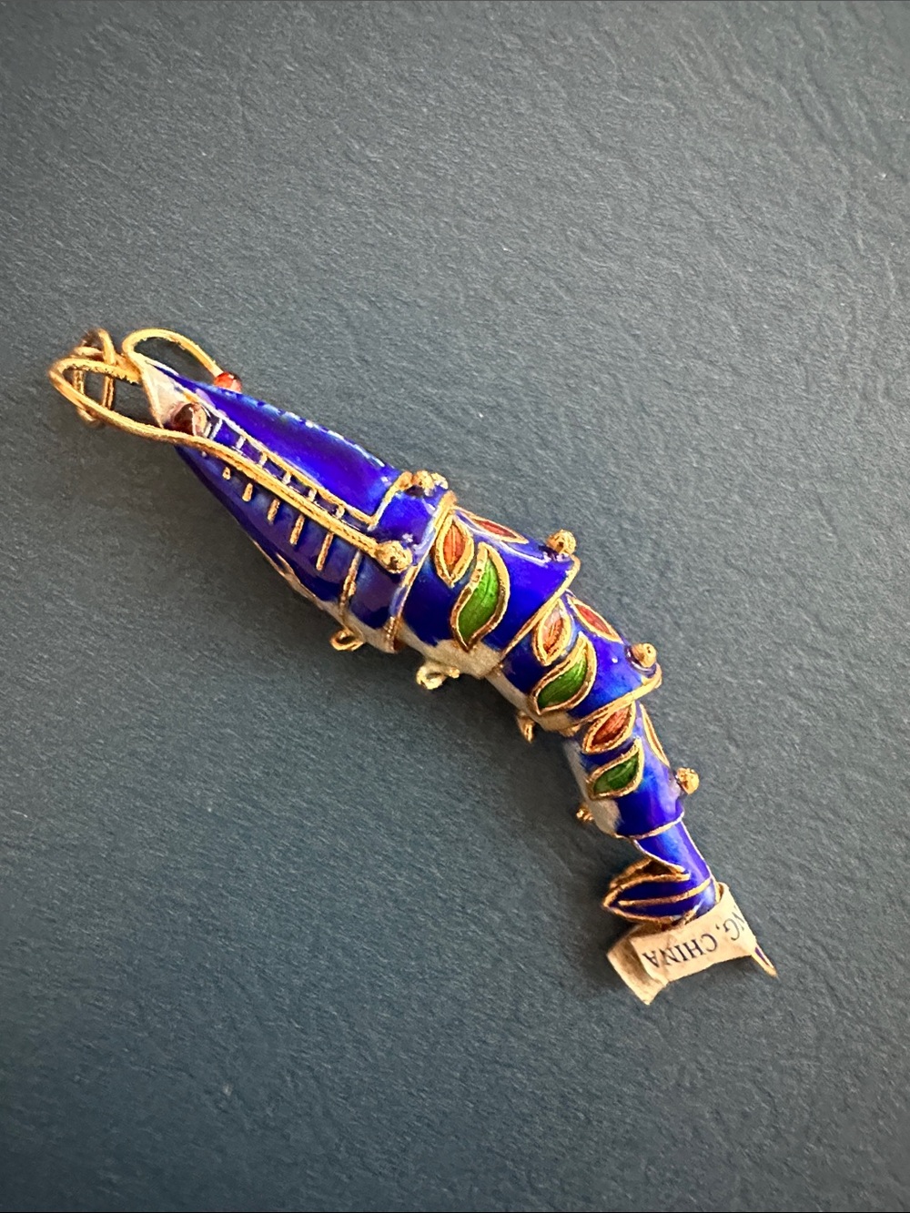 Vintage Small Blus Enamel Shrimp
